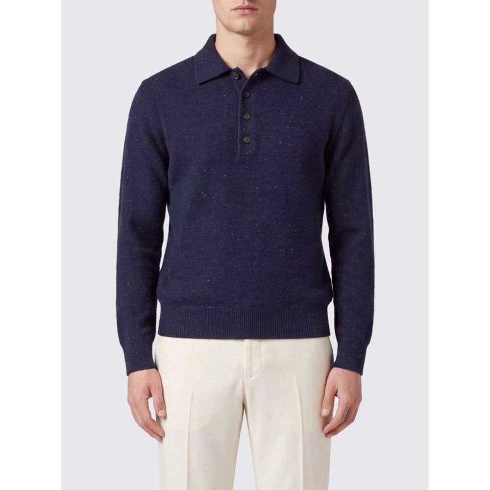 Eleventy Men Long-Sleeved Knitted Wool Polo Shirt Eleventy With 4-Button Placket